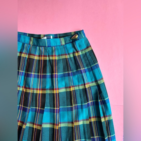 LAST CHANCE Norton McNaughton Teal Vintage Academia Plaid Pleated Midi Skirt - Picture 4 of 5